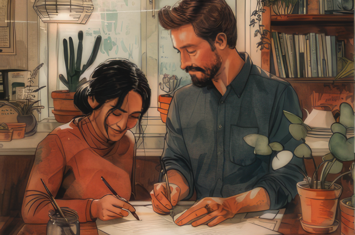 Couple Writing Will Together Topaz Enhance 4x Faceai