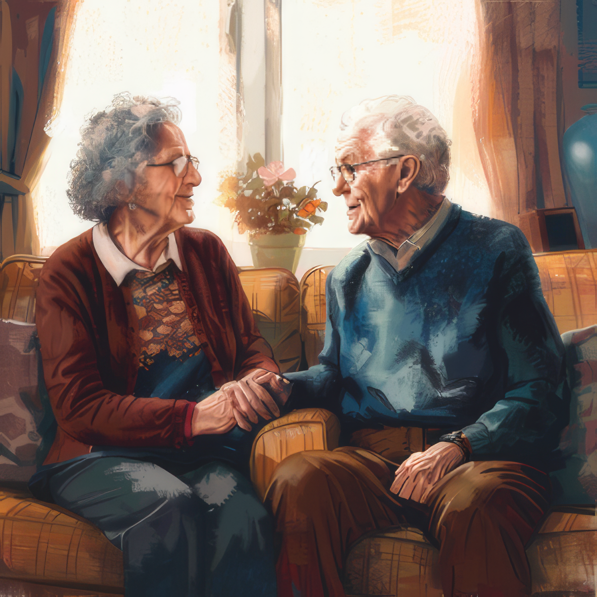 Elderly Couple on Sofa Topaz Enhance 4x Faceai