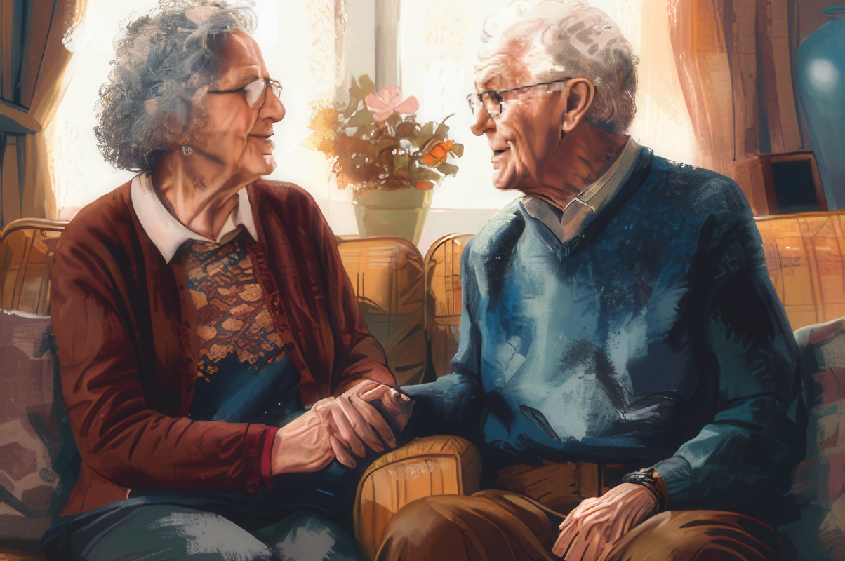 Elderly Couple on Sofa Topaz Enhance 4x Faceai