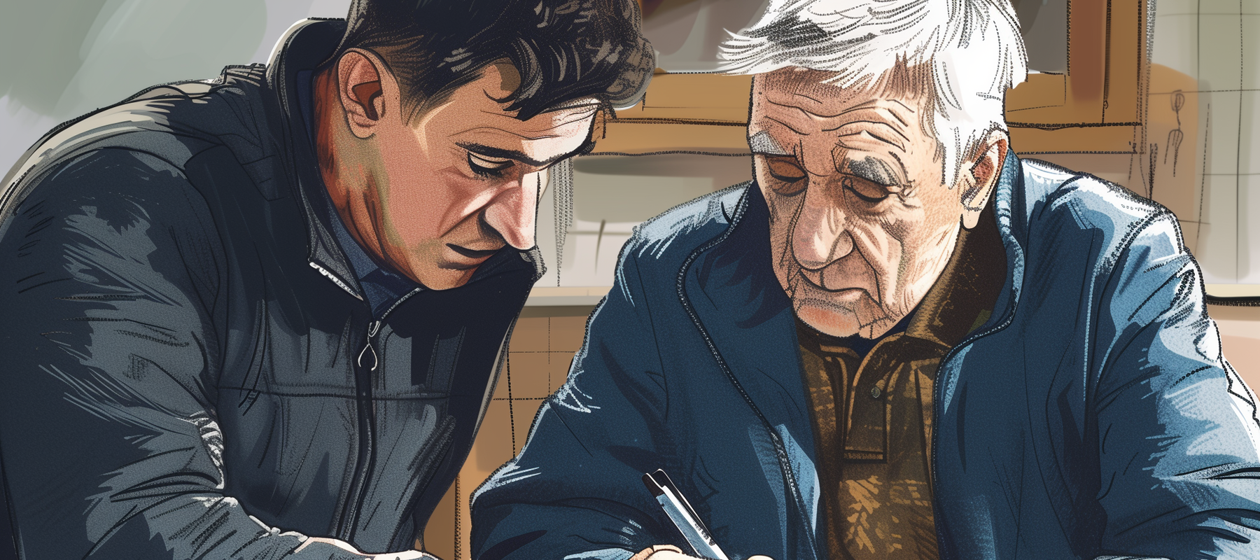 Son and Dad planning Mum's funeral