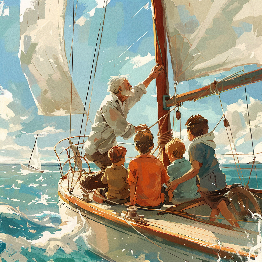 Dad Teaching Kids to Sail